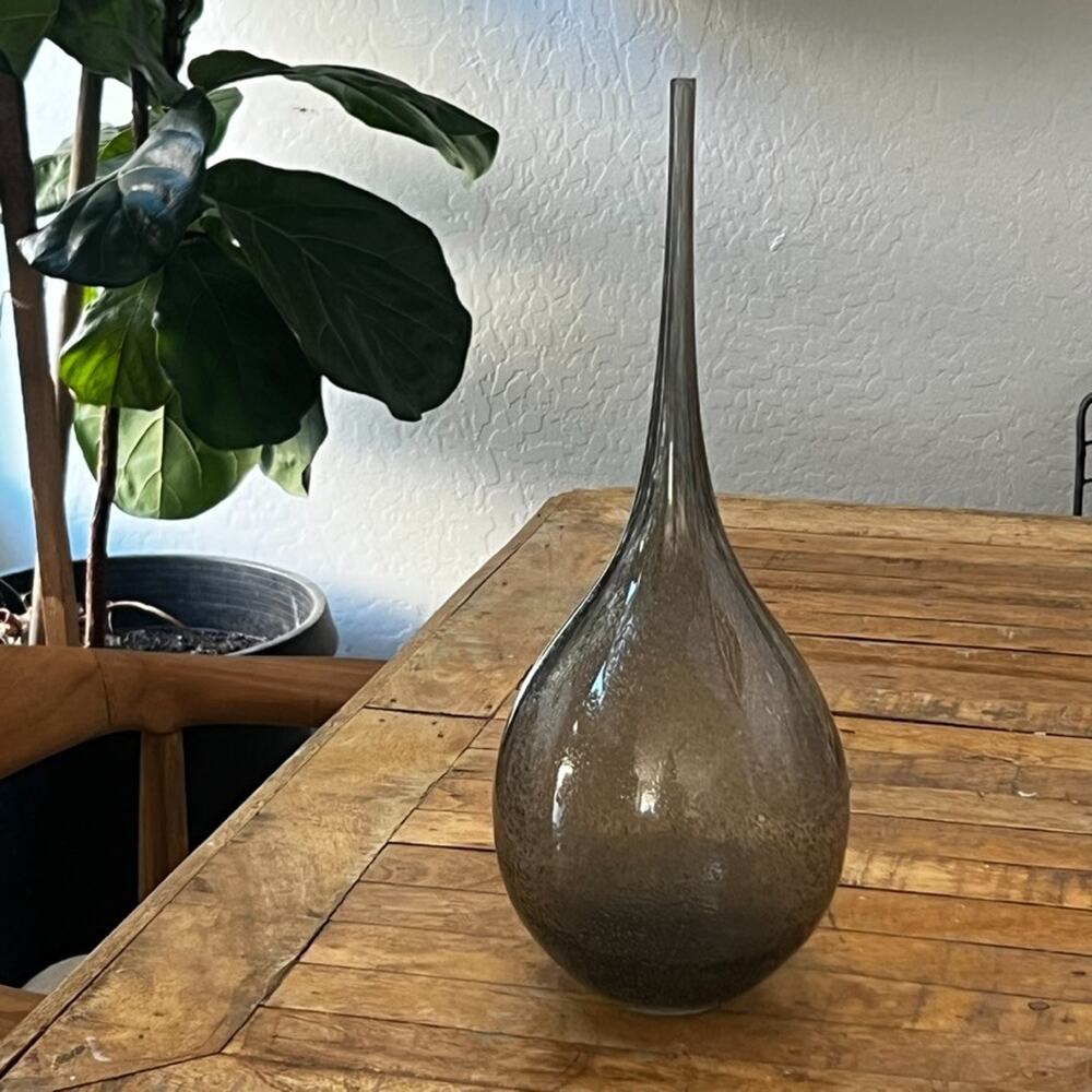Control Bubbled Glass Vase 16.4" Smokey Gray Slim Neck